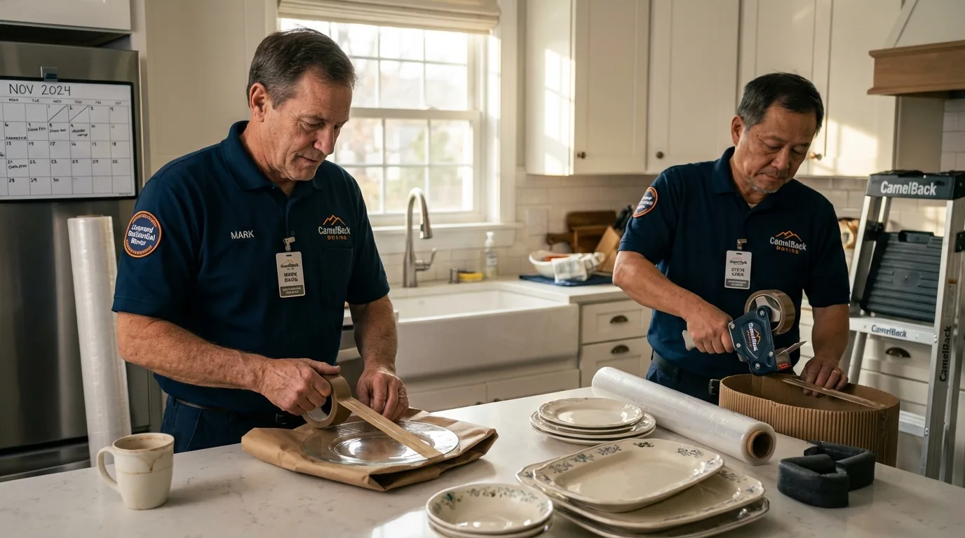 Professional crew packing kitchen dishware in Laurinburg, NC